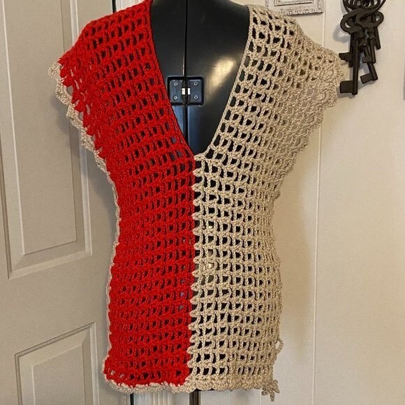Vintage 70's Hand Crocheted Boho Womens Vest One Size - Picture 3 of 6